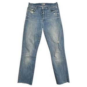Mother Stunner Ankle Jeans Womens 27 Blue Denim Distressed Frayed Hem Button Fly